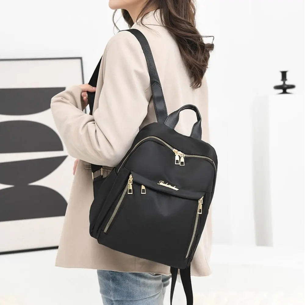 Mochilas sencillas negras de gran capacidad, bolso de viaje para mujer, mochila escolar Harajuku unicolor, mochila Oxford, bolsos unisex