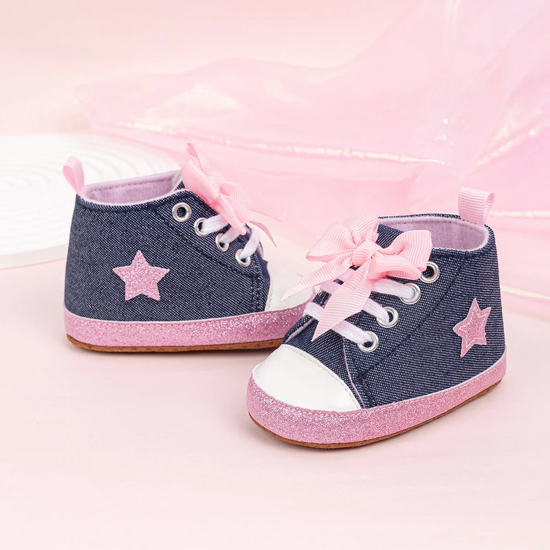 Zapatillas altas con estrellas para bebés recién nacidos, niños y niñas, mocasines con suela antideslizante suave, zapatos de cuna para primeros pasos