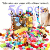56pcs/28pcs/14pcs Cat Toys Mixed Pack. A Combination of Various Plastic Toys and Plush Toys Suitable for Multiple Cats to Play