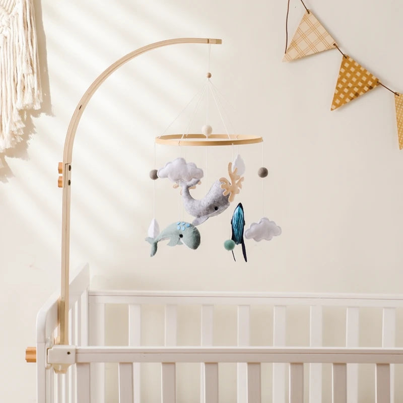 Baby Crib Mobile Rattle Toy Wooden Bed Bell Mobile Hanging Teddy Velvet Bear Doll Toy Newborn Music Box Crib Mobile Bracket Gift
