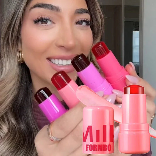Lápiz labial 3 en 1 con leche, rubor en barra, colorete, agua refrescante, larga duración, acuarela, maquillaje mate multiusos.
