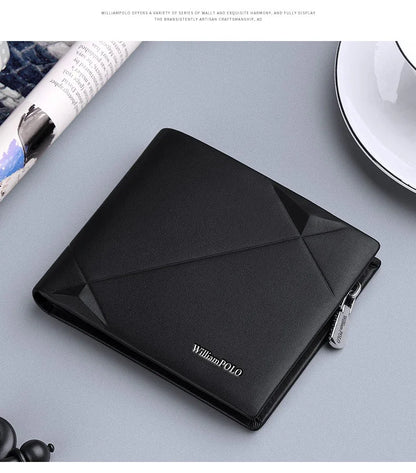 Men's Slim Wallet Genuine Leather Mini Purse Casual Design Bifold Wallet Brand Short Slim Wallet WILLIAMPOLO Luxury brand