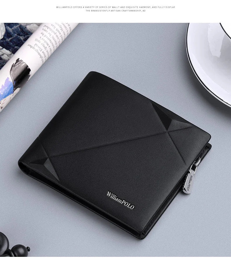 Men's Slim Wallet Genuine Leather Mini Purse Casual Design Bifold Wallet Brand Short Slim Wallet WILLIAMPOLO Luxury brand