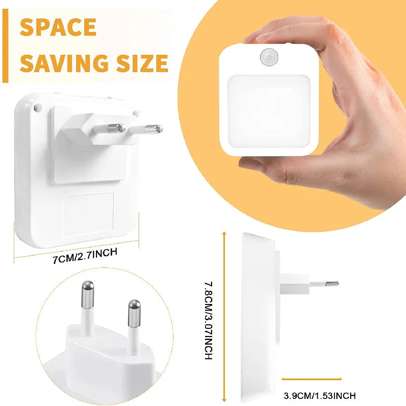 Luz nocturna con sensor de movimiento y luz LED, enchufe europeo, luz nocturna inalámbrica para niños, mesita de noche y dormitorio.