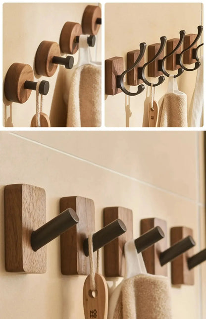 Self-adhesive New Simple Solid Wood Hook Walnut Hanging Hanger Bathroom Wall Hook Bedroom Coat Storage Rack Home Towel Key Decor