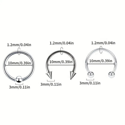 24 anéis de piercing de aço inoxidável multiuso 16G - aros de ferradura hipoalergênicos para nariz, cartilagem e muito mais
