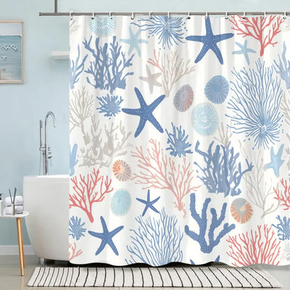 Turtle Shower Curtain Summer Beach Anchor Nautical Starfish Watercolour Art Creative Polyester Shower Curtains Bathroom Decor