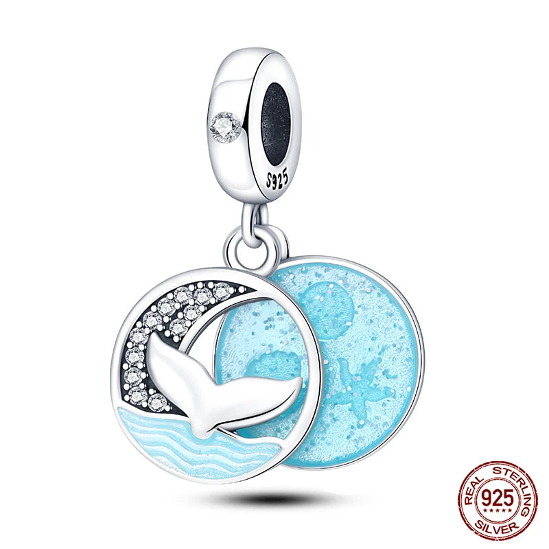 Ocean Series - Original Genuine 925 Sterling Silver Turtle Crab Mermaid Charm Beads Suitable for 3mm Bracelet DIY Making Pendant