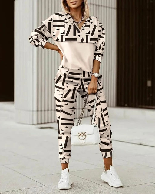 Roupa de duas peças para senhoras, terno com gola entalhada, jaqueta de manga comprida, calça casual elegante roupa de trabalho de escritório, moda, 2023