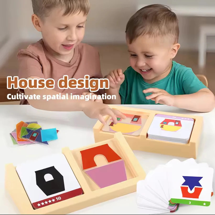 1set- House Logic Game Montessori Toys Creative Geometric Shape Spatial Imagination Intellectual Thinking Puzzle Games Kids Toy