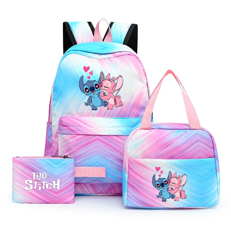 3pcs Disney Lilo Stitch Colorful Backpack with Lunch Bag for Women Student Teenagers Rucksack Casual School Bags Sets
