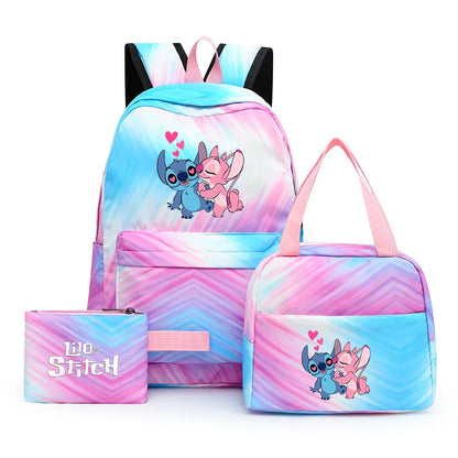 3pcs Disney Lilo Stitch Colorful Backpack with Lunch Bag for Women Student Teenagers Rucksack Casual School Bags Sets