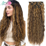Extensões de cabelo ondulado com clipes conjunto de 6 peças - 55cm com presilhas