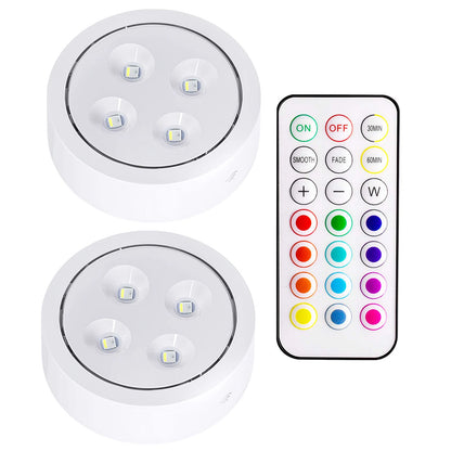 1-5 pces sem fio sob o armário luzes led para cozinha rgb mudança de cor puck luz da noite controle remoto lâmpada do armário bateria