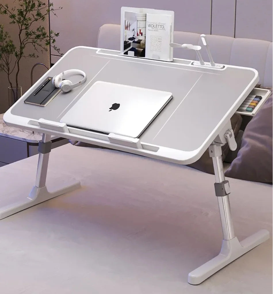 Lift Foldable Laptop Table for Bed Stand Lap Lazy Learning Desk Student Computer Desk for Working Read with Radiator Drawer