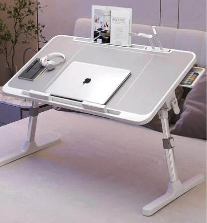 Lift Foldable Laptop Table for Bed Stand Lap Lazy Learning Desk Student Computer Desk for Working Read with Radiator Drawer