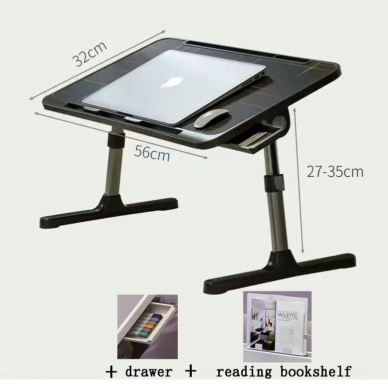 Lift Foldable Laptop Table for Bed Stand Lap Lazy Learning Desk Student Computer Desk for Working Read with Radiator Drawer