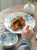 Household Ceramic Tableware Set Japanese Style Simple Restaurant Sushi Plate Circular Flower Patterns Fruit Plates