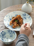 Household Ceramic Tableware Set Japanese Style Simple Restaurant Sushi Plate Circular Flower Patterns Fruit Plates