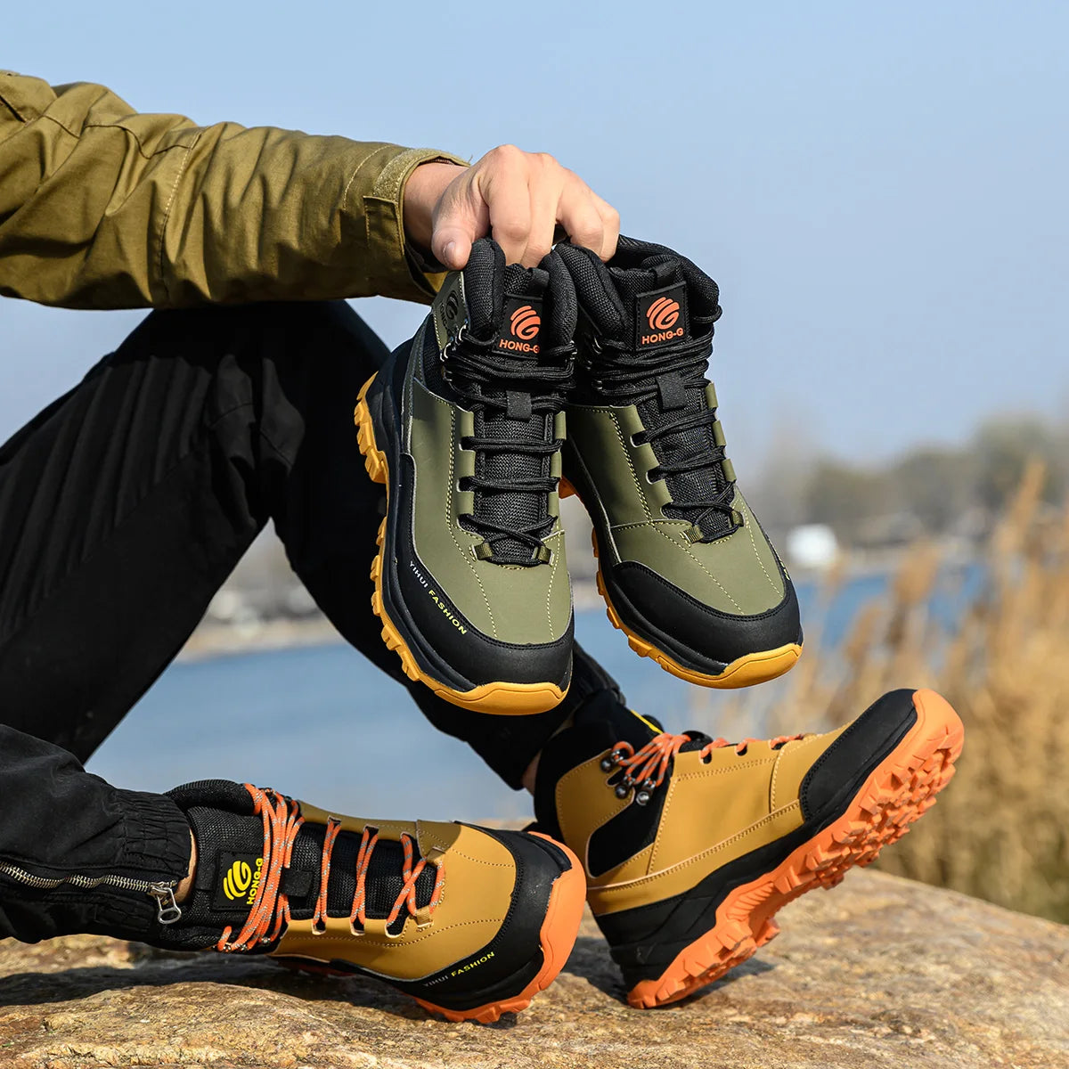 Rotary Buckle Men's Work Boots Safety Steel Toe Indestructible Shoes Anti-smash Puncture-Proof Work Shoes 38-47