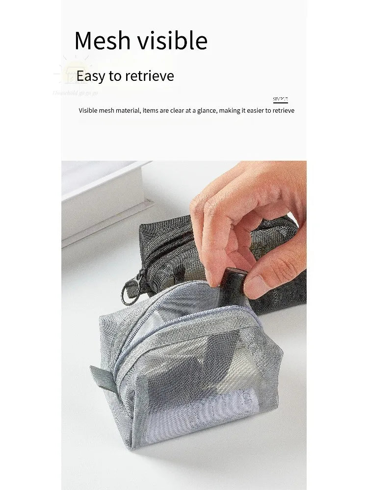 1pc Multifunctional Square Nylon Mesh Storage Bags Travel Portable Urltra-Light Mini Wash Bags Mini Zipper Coin Purse