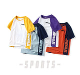 2022 Summer Korean Style Children T-Shirts Fashion Splicing Letter Design Kids Short Sleeve Tops Pure Cotton Children's Clothes
