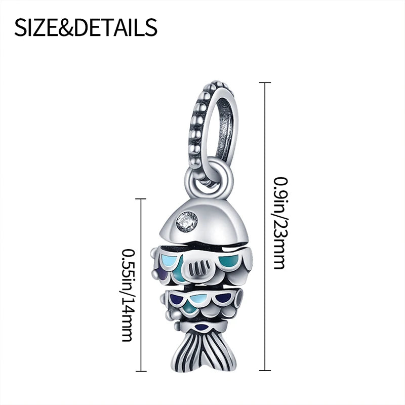 Ocean Series - Original Genuine 925 Sterling Silver Turtle Crab Mermaid Charm Beads Suitable for 3mm Bracelet DIY Making Pendant