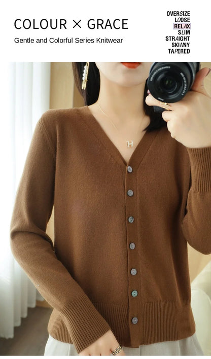 Cárdigan de punto de cachemira Andy de otoño, nuevo, con cuello en V, color liso, moderno, de alta calidad, cómodo, holgado e informal - GH021