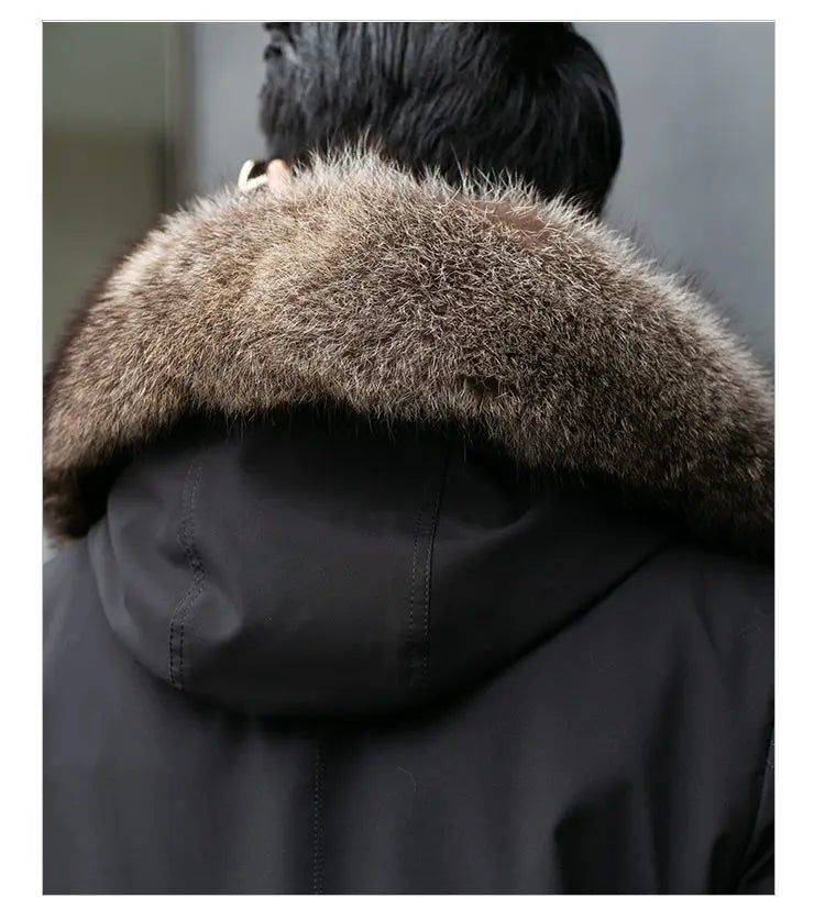 Abrigo de piel sintética Parker para hombre, cálido y nuevo de invierno, de una pieza, de piel sintética de visón, de longitud media.