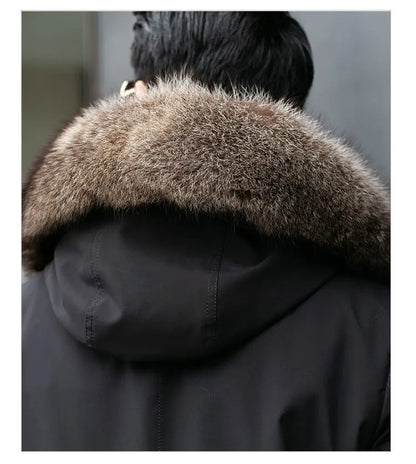 Abrigo de piel sintética Parker para hombre, cálido y nuevo de invierno, de una pieza, de piel sintética de visón, de longitud media.