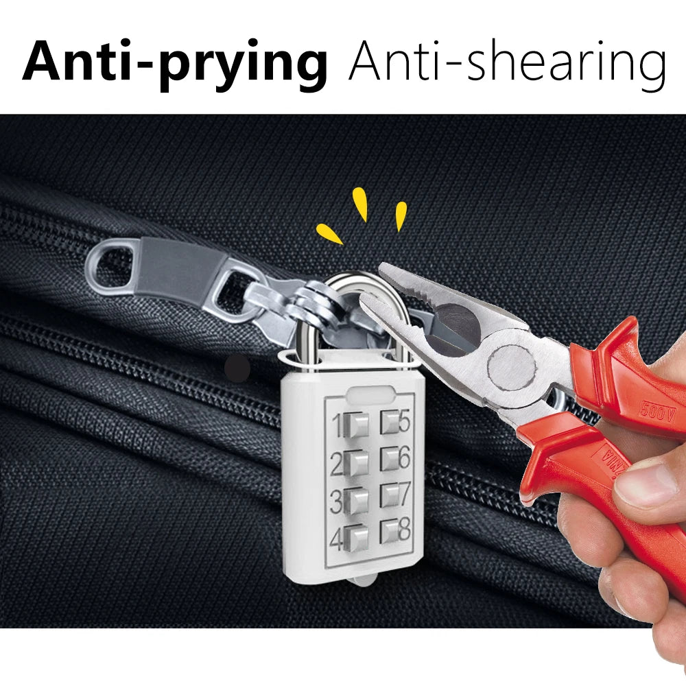 8-Digit Combination Outdoor Button Waterproof Fixed Random Code Padlock Zinc Alloy Luggage Travel Smart Lock With Key Anti-Theft