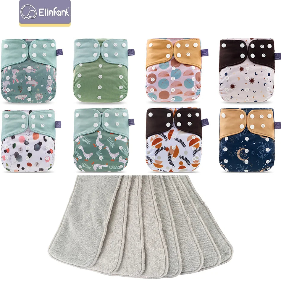 Elinfant New Matching waterproof baby pcoket diapers 8 pcs gray mesh cloth diapers and 8pcs microfiber inserts