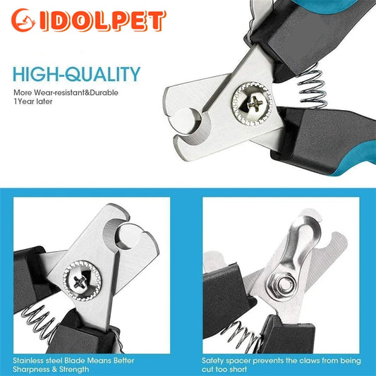 Cortaúñas profesional para mascotas con protector de seguridad, tijeras de acero inoxidable para gatos y perros, para el cuidado de las garras, suministros de aseo, tamaño adecuado.