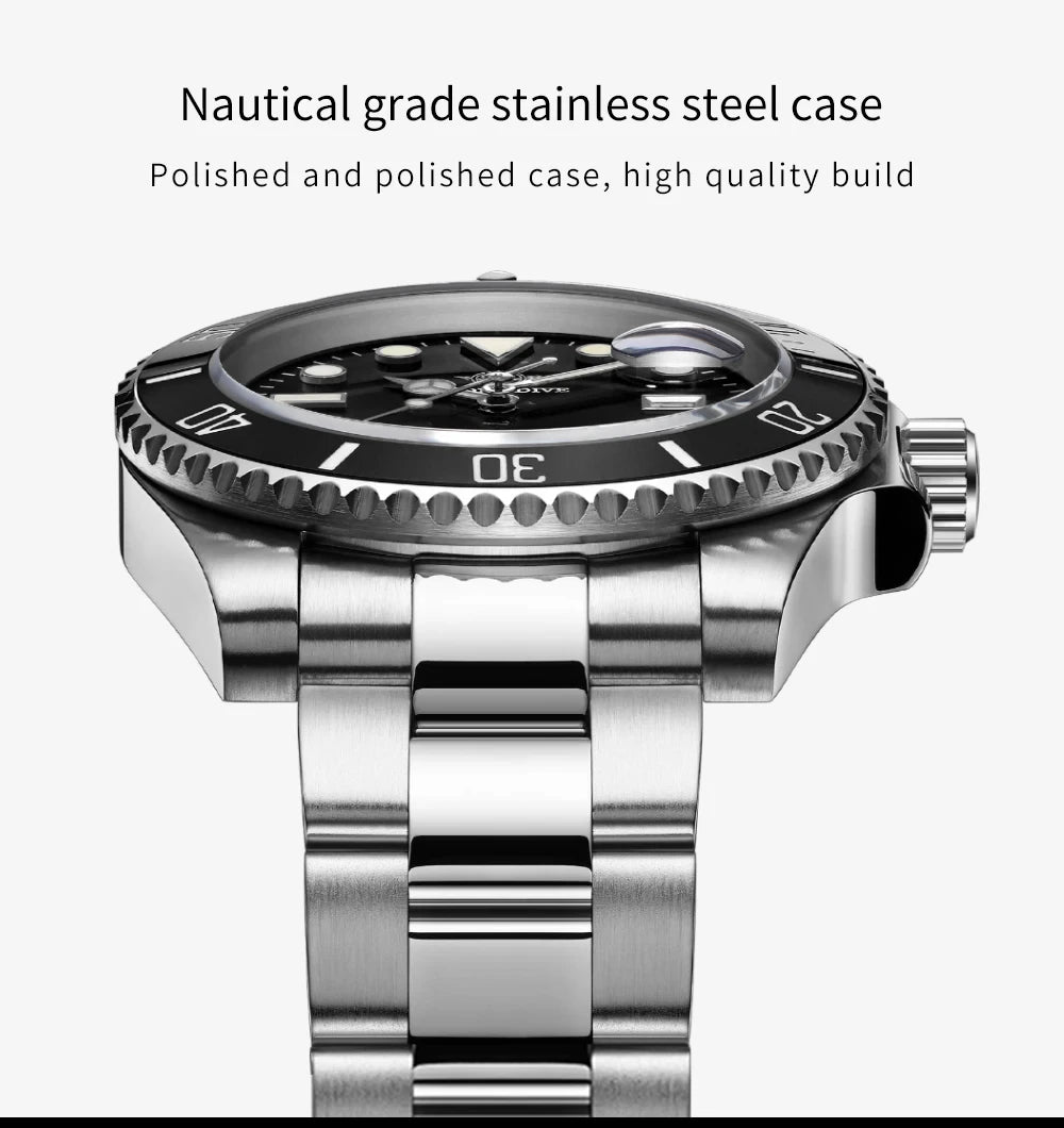 ADDIESDIVE Quartz Watch for Men 316L Stainless Steel Super Luminous Ceramic Bezel 200m Waterproof Classic Diving Men's Watch