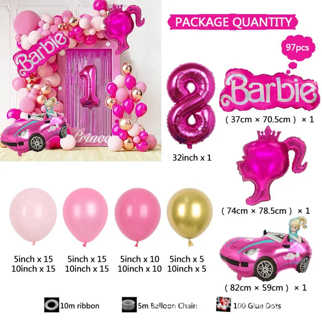 Balão Garland Arch Kit para Decoração, Rosa Vermelha, Foil Ball, Princesa, Aniversário, Baby Shower, Girl, Party Supplies, 97pcs