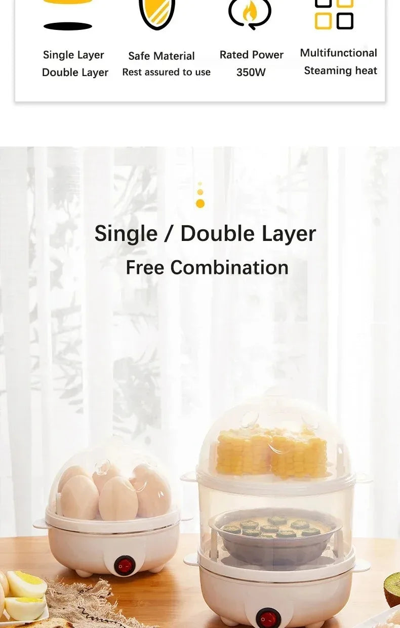 Automatic Electric Egg Steamer Multifunctional Electric Egg Boiler Double-Layer Egg Cooker Mini Kitchen Breakfast Machine