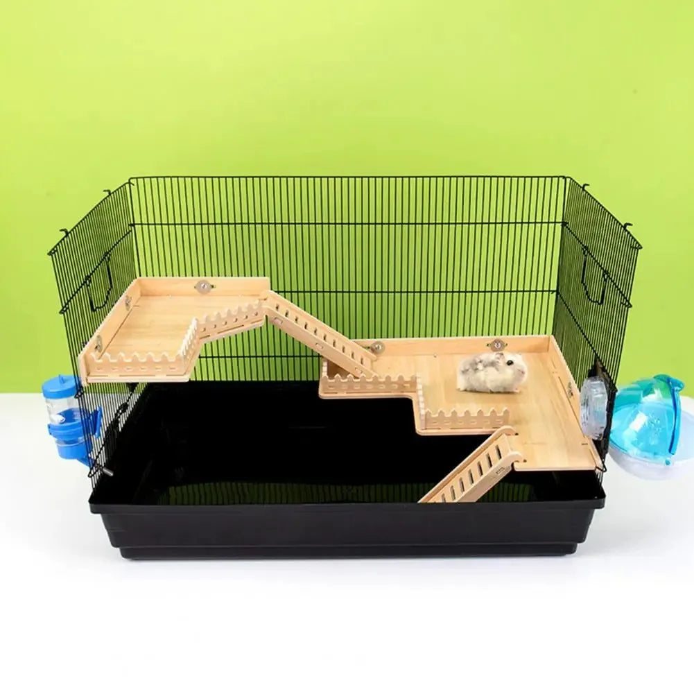 Practical Hamster Toy Thickened Entertainment Smooth Hamster Double Layer Wooden Climbing Platform with Ladder