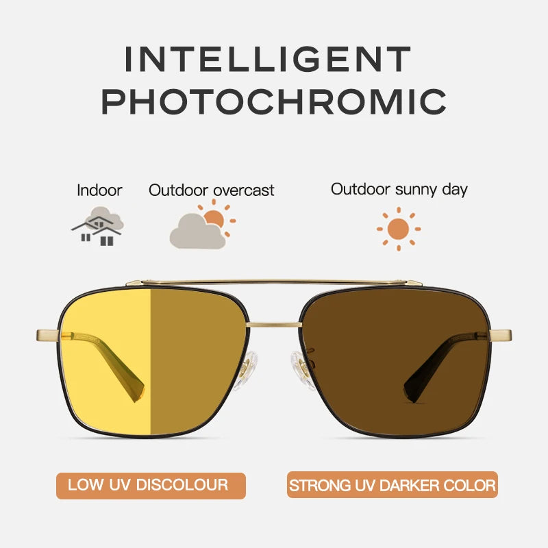 CAPONI Night Vision Men's Sunglasses Car Driving Square Pure Titanium Shades Polarized Photochromic UV400 Sun Glasses BSYS21028