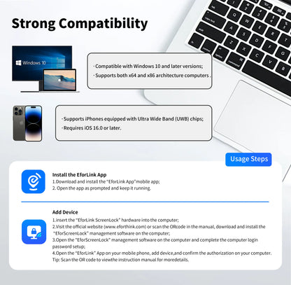 EforLink Computer Touchless ScreenLock,Automatic Locking ,UWB High-Precision Ranging,USB Security Key,Windows Security Key