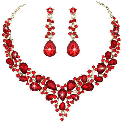 1 Juego de joyas para mujer, para fiesta, boda, novia, cristal austriaco, lágrima, racimo, collar llamativo, pendientes colgantes, regalos para ella