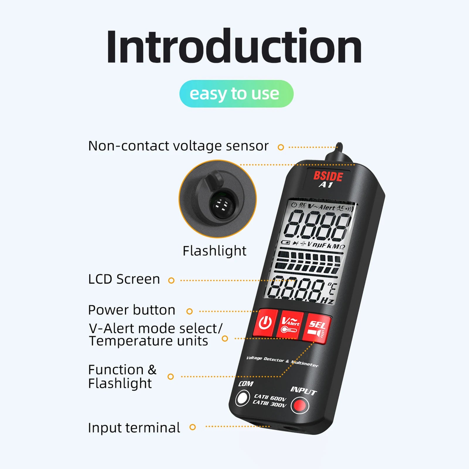 Multímetro EMF inteligente BSIDE S20/A10/A1, 9999 cuentas, recargable, monitor de radiación, voltímetro CA/CC, ohmímetro, prueba
