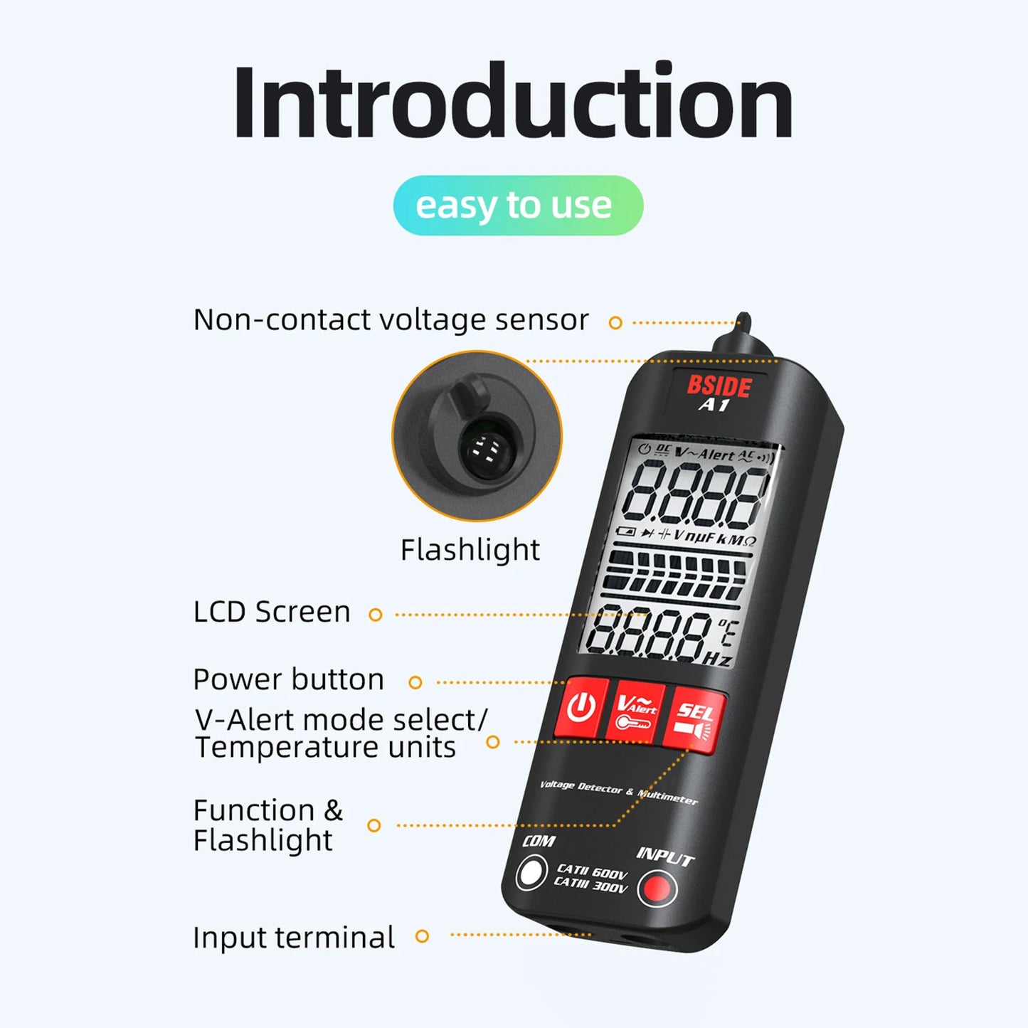 BSIDE S20/A10/A1 Intelligent EMF Multimeter 9999 Counts Rechargeable Meter Radiation Monitor AC/DC Voltmeter Ohmmeter Test