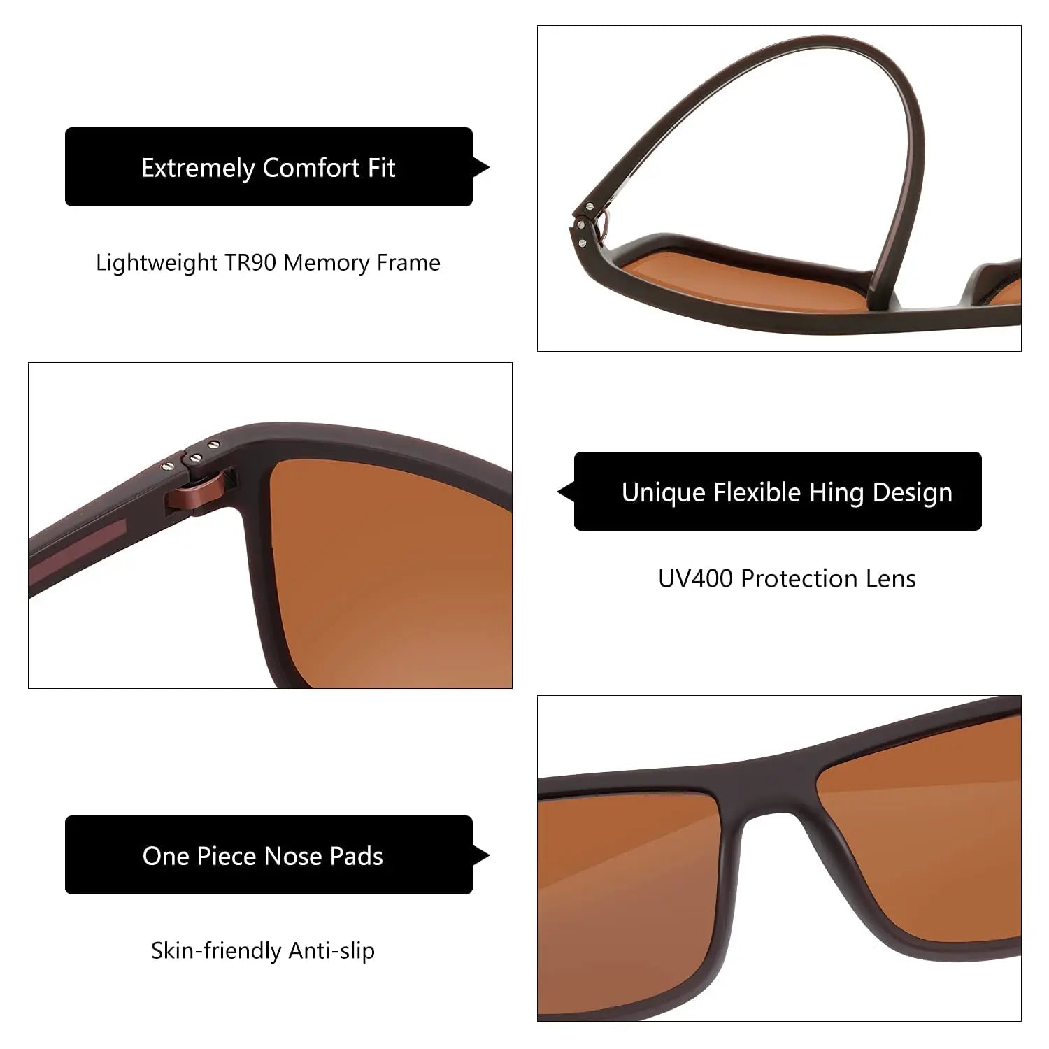 ZENOTTIC Polarized Sunglasses for Men Shades Lightweight TR90 Frame UV400 Protection Square Outdoor Travel Driving Sun Glasses