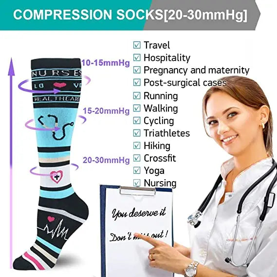 4 Pairs/Pack Compression Socks High Sports Socks for Women Men Running Hiking Edema Diabetes Varicose Veins Socks 20-30mmHg