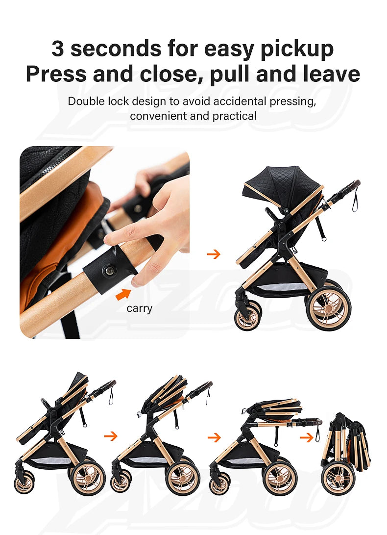 Newest Baby Stroller 3 in 1 Lightweight High Landscape Baby Carriage Aluminum Frame Travel System with Car Seat Pram for Newborn
