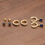 6PCS Cubic Zirconia Stainless Steel 14K Gold Plated Water Drop Earrings Five-Petaled Flowers ear stud For Women Set Jewelry Gift