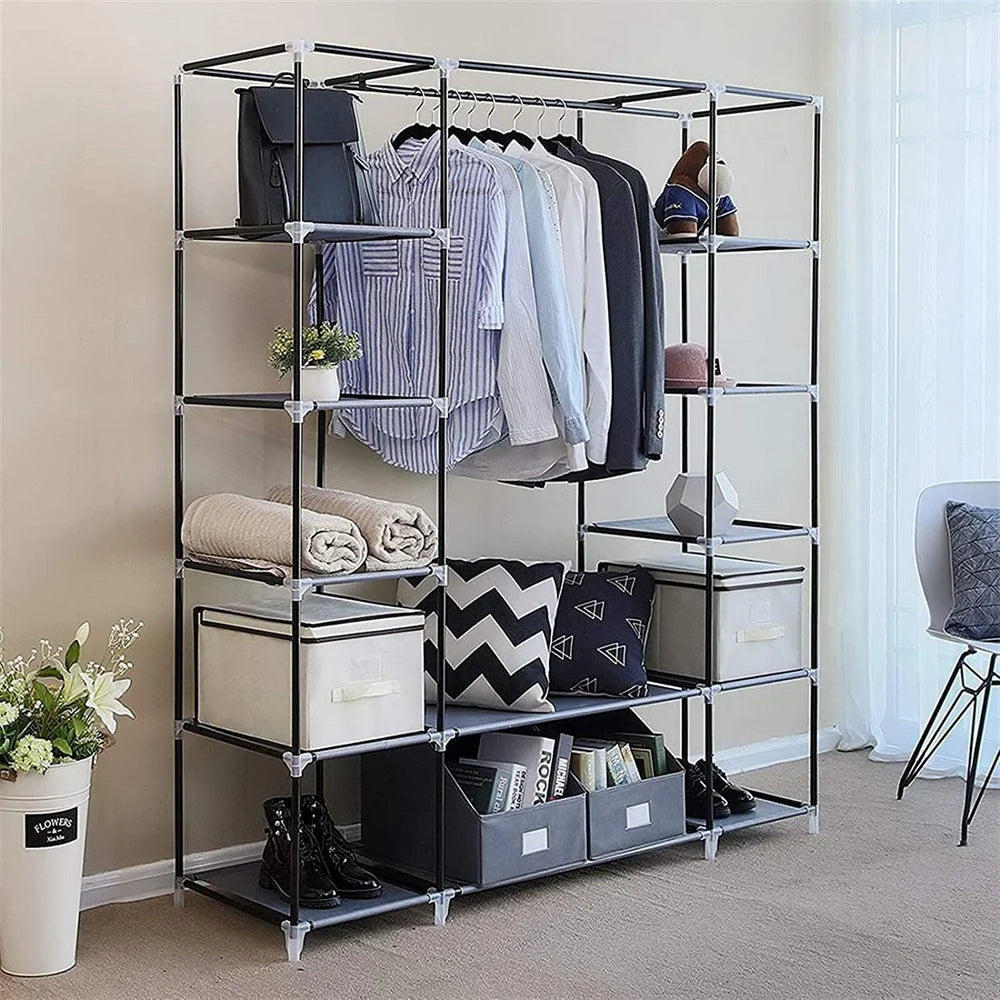Portable Wardrobe Clothes Organizer Non-Woven Fabric Wardrobe Storage Cupboard for Bedroom 150 * 45 *175cm Storage Shelves