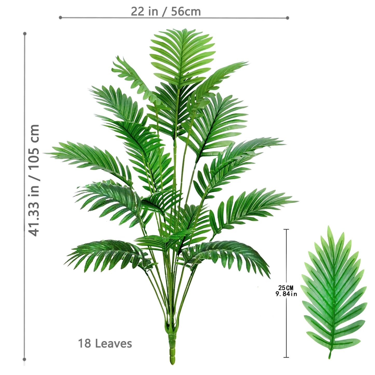 52-125cm/49.2in  Artificial Palm Tree Tropical Fake Plant Green Plastic Palm Leaf Branches Suitable for Home Garden Decoration