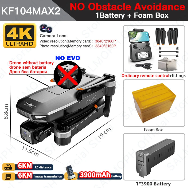 KF104 / KF104MAX2 Professional Drone With 4K Camera 3-Axis Gimbal WIFI 360 Obstacle Avoidance Touch Screen FPV Brushless RC Dron