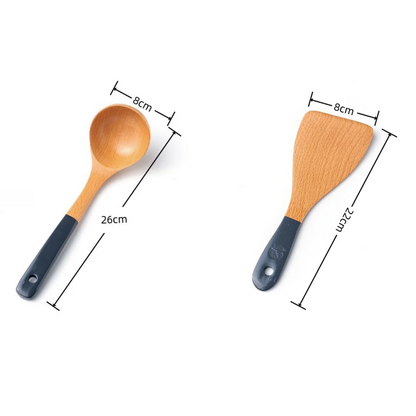 Espátula de madera con mango largo para cocinar, antiadherente, para saltear, resistente al calor, para el hogar, accesorio de cocina
